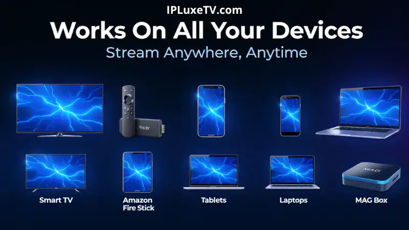 IPLuxeTV works on all devices - Firestick, Smart TV, Android, iOS